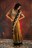 Black Golden Tissue Saree with Dabka Embroidery - Adira - House of Surya