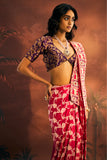 Hot Pink Silk Saree with Dabka Embroidery - Adira - House of Surya