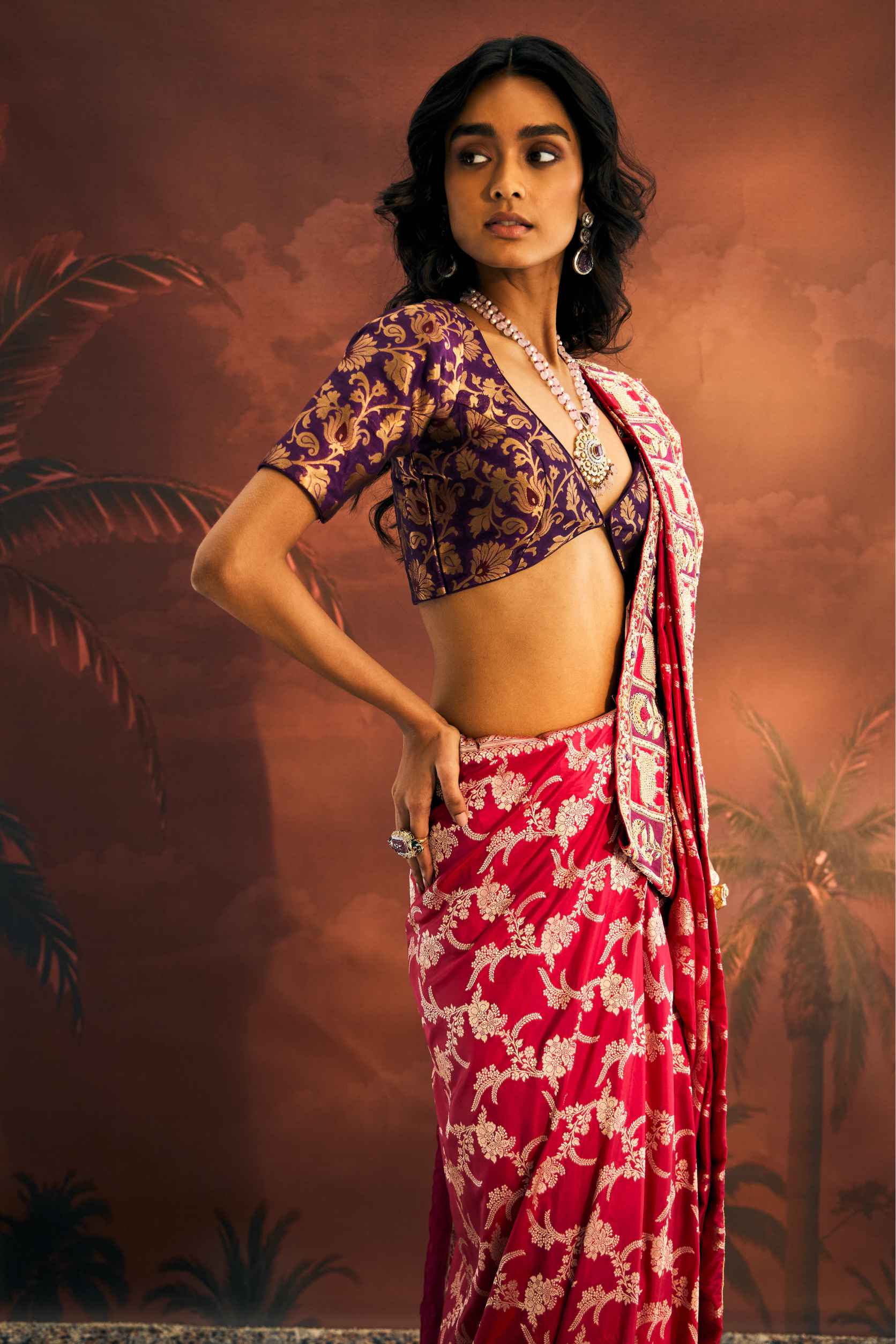 Hot Pink Silk Saree with Dabka Embroidery - Adira - House of Surya