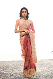 Rust Organza Saree with Dabka and Resham Dori Embroidery - Adira - House of Surya