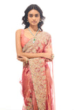 Rust Organza Saree with Dabka and Resham Dori Embroidery - Adira - House of Surya