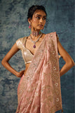 Light Pink Tissue Organza Saree with Zardozi, Gota Patti & Pearl Embroidery - Adira - House of Surya