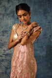 Light Pink Tissue Organza Saree with Zardozi, Gota Patti & Pearl Embroidery - Adira - House of Surya
