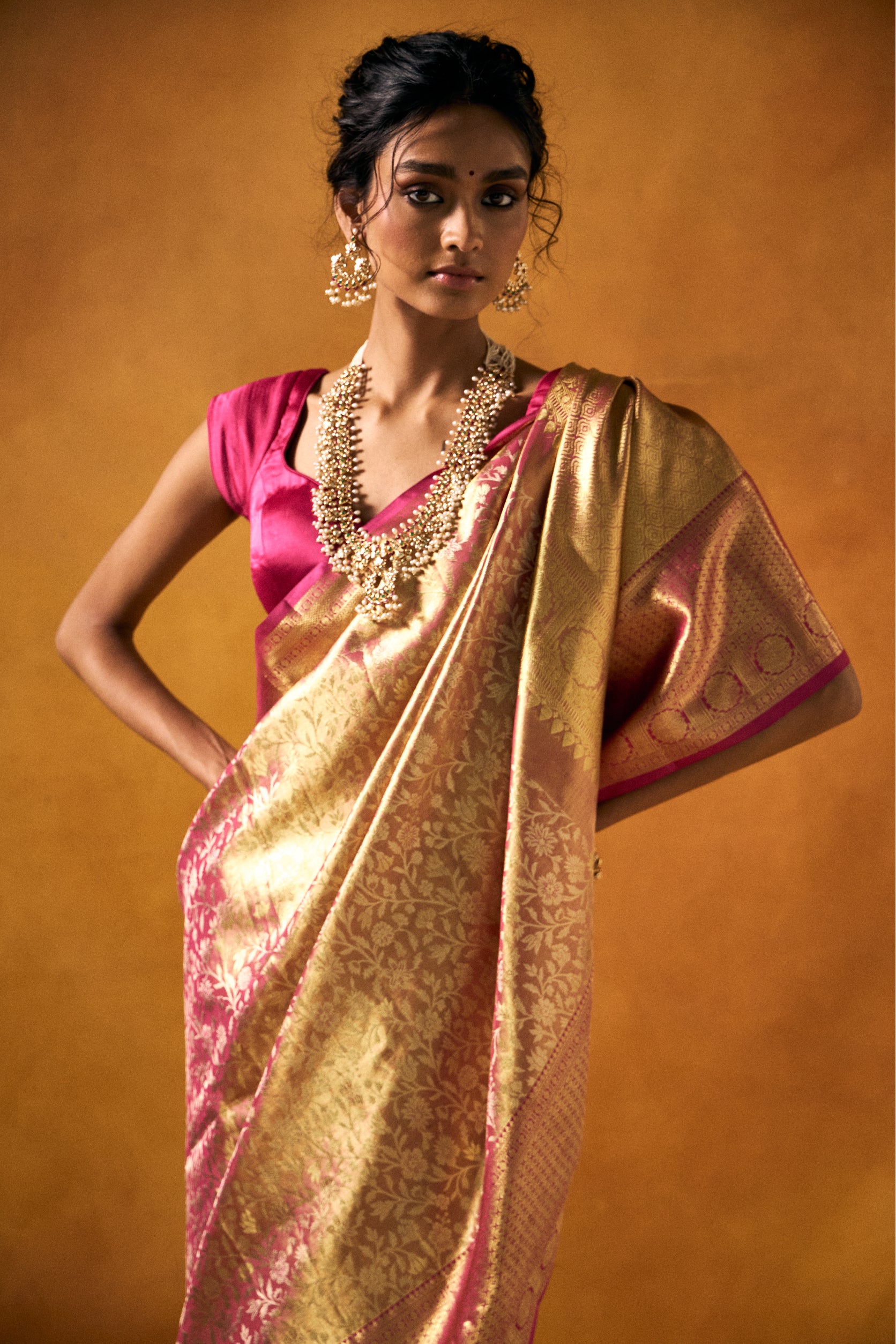 Golden Kanjivaram Silk Saree with Elegant Zari Work - Adira - House of Surya