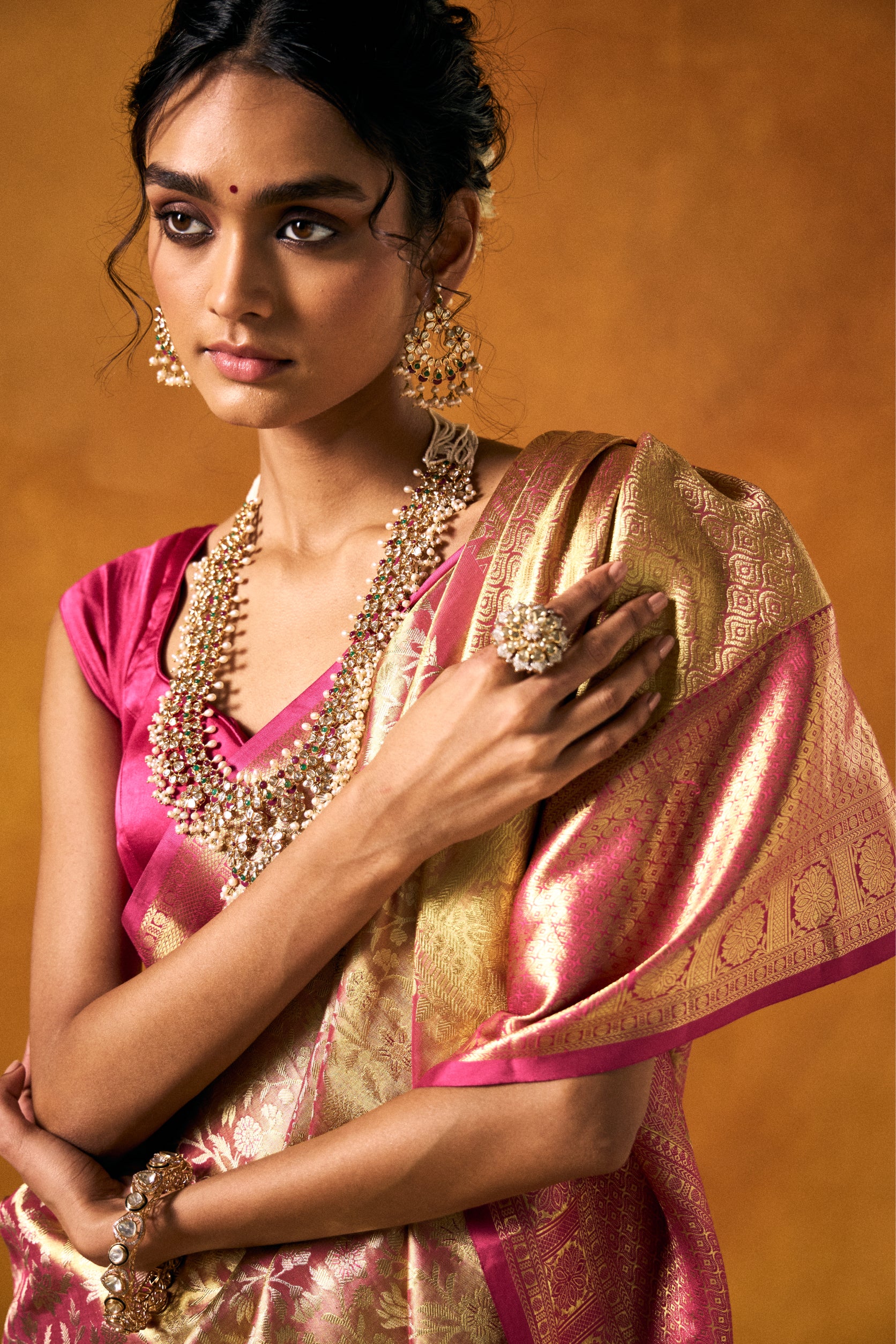 Golden Kanjivaram Silk Saree with Elegant Zari Work - Adira - House of Surya