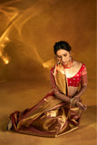 Golden Kanjivaram Silk Saree with Traditional Zari Embroidery - Adira - House of Surya