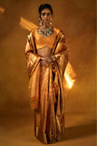 Golden Kanjivaram Silk Saree - House of Surya