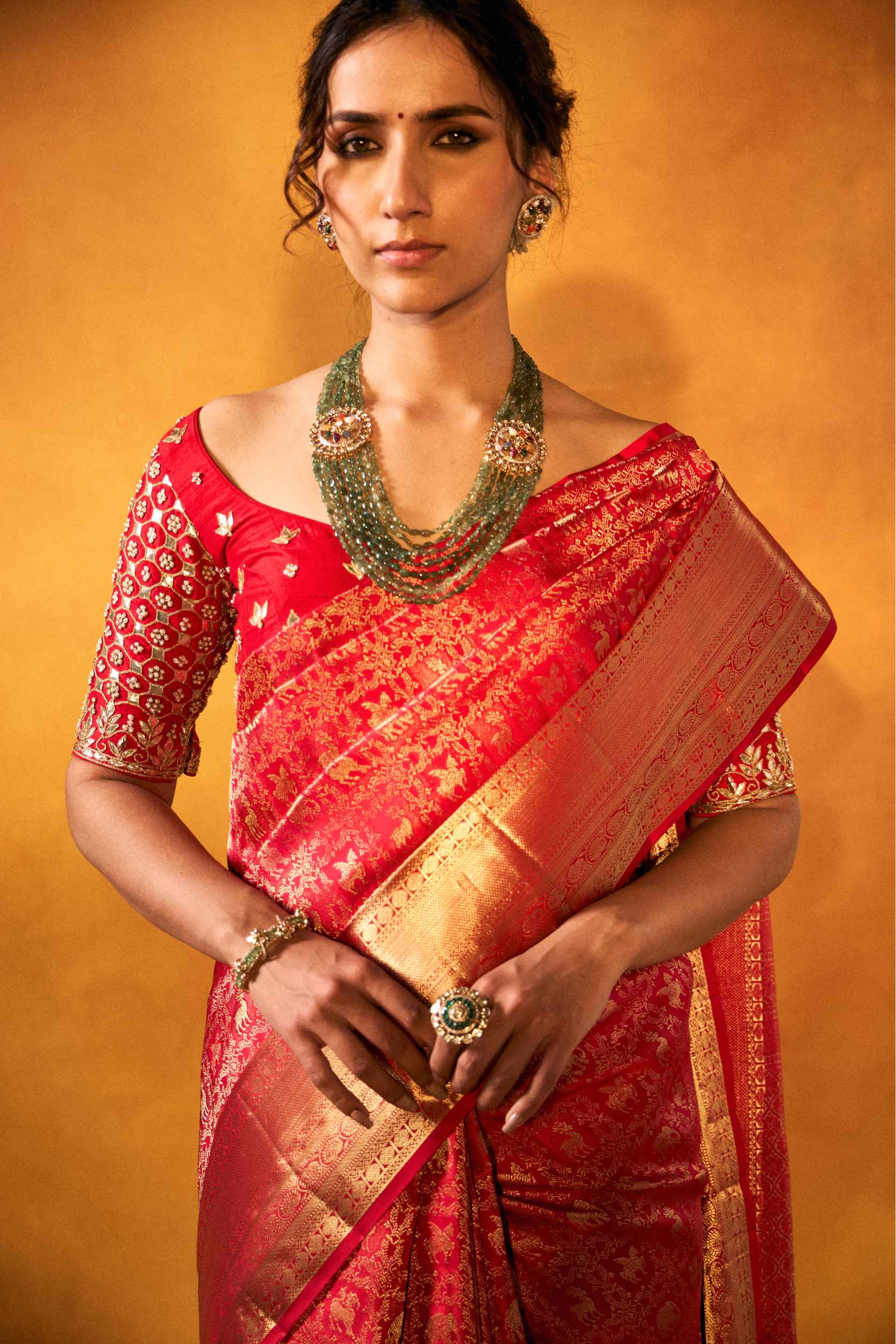 Red Kanjivaram Silk Saree with Exquisite Zari Embroidery - Adira - House of Surya