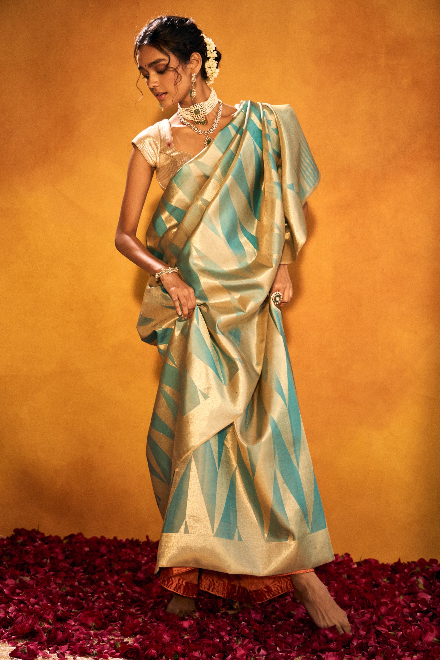 Sky Blue Kanjivaram Silk Saree with Intricate Zari Work - Adira - House of Surya