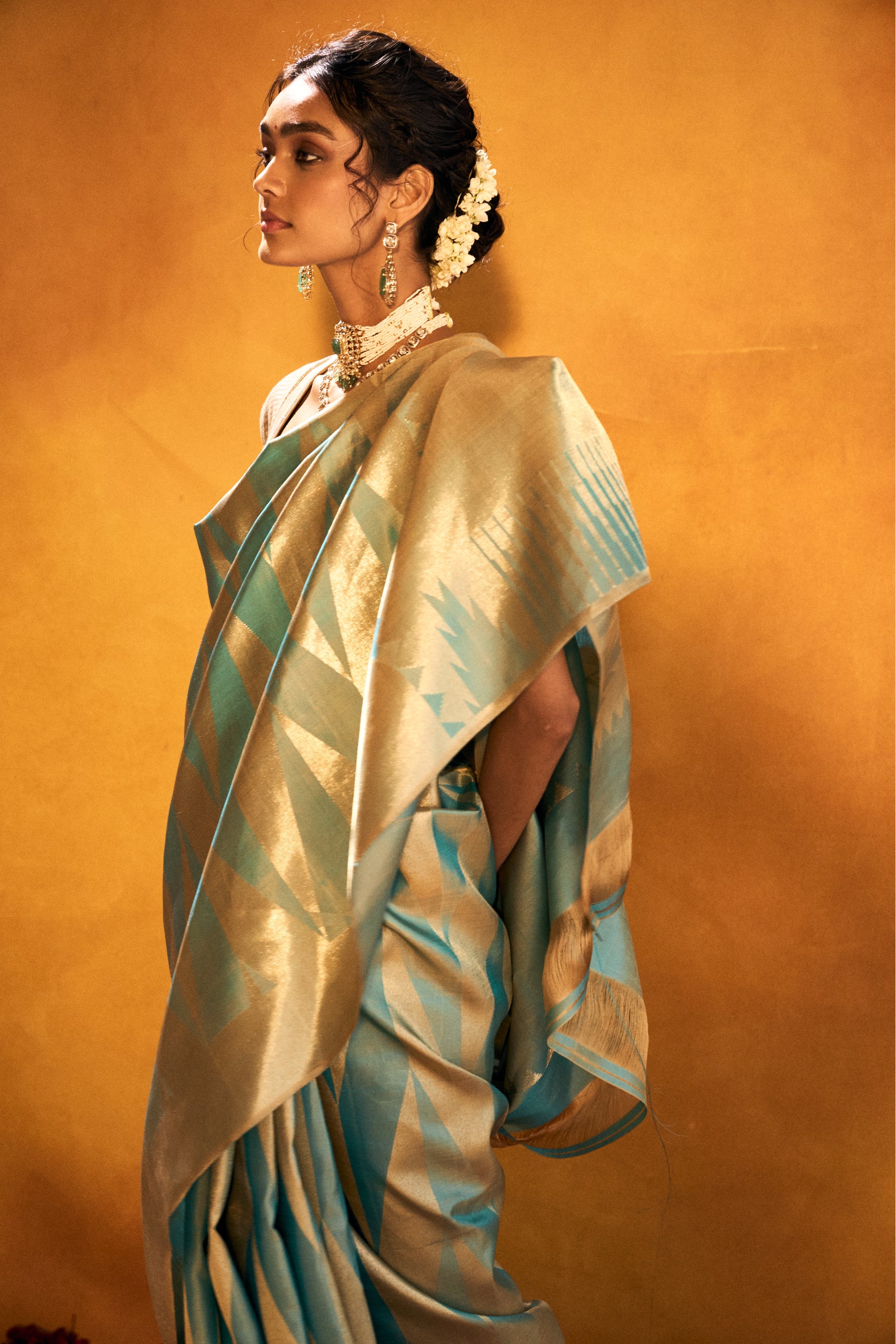 Sky Blue Kanjivaram Silk Saree with Intricate Zari Work - Adira - House of Surya