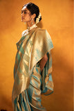Sky Blue Kanjivaram Silk Saree with Intricate Zari Work - Adira - House of Surya