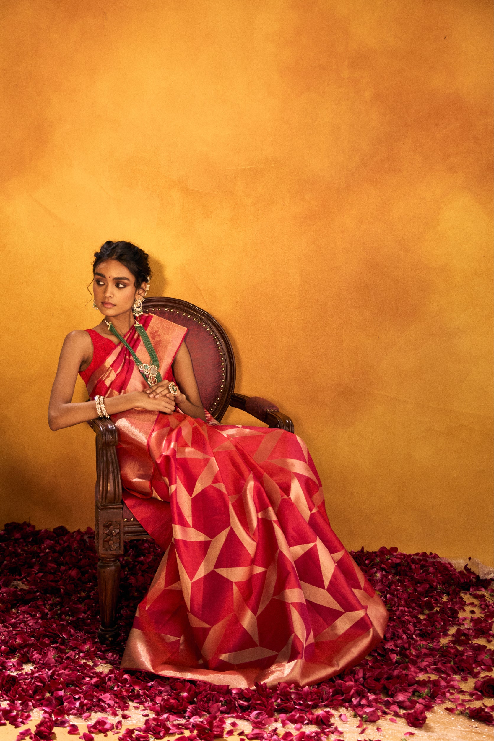 Coral Pink Tissue Organza Saree with Zardozi and Gota Patti Work - Adira - House of Surya