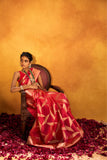 Coral Pink Tissue Organza Saree with Zardozi and Gota Patti Work - Adira - House of Surya