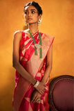 Coral Pink Tissue Organza Saree with Zardozi and Gota Patti Work - Adira - House of Surya