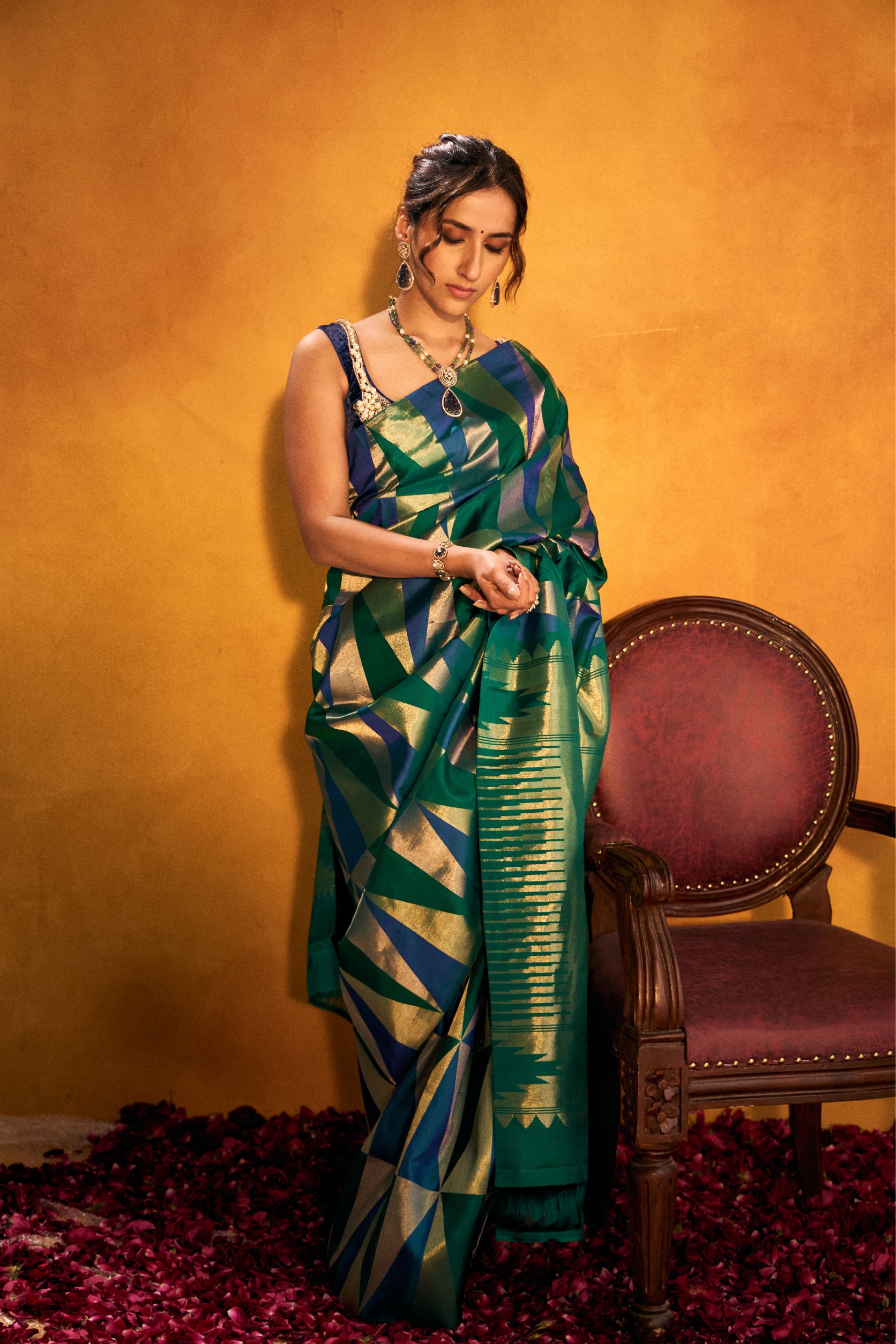 Buy Green & Blue Silk Saree Online - House of Surya
