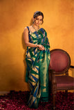 Buy Green & Blue Silk Saree Online - House of Surya
