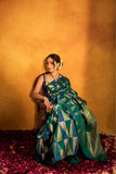Green and Blue Kanjivaram Silk Saree with Classic Zari Weaving - Adira - House of Surya