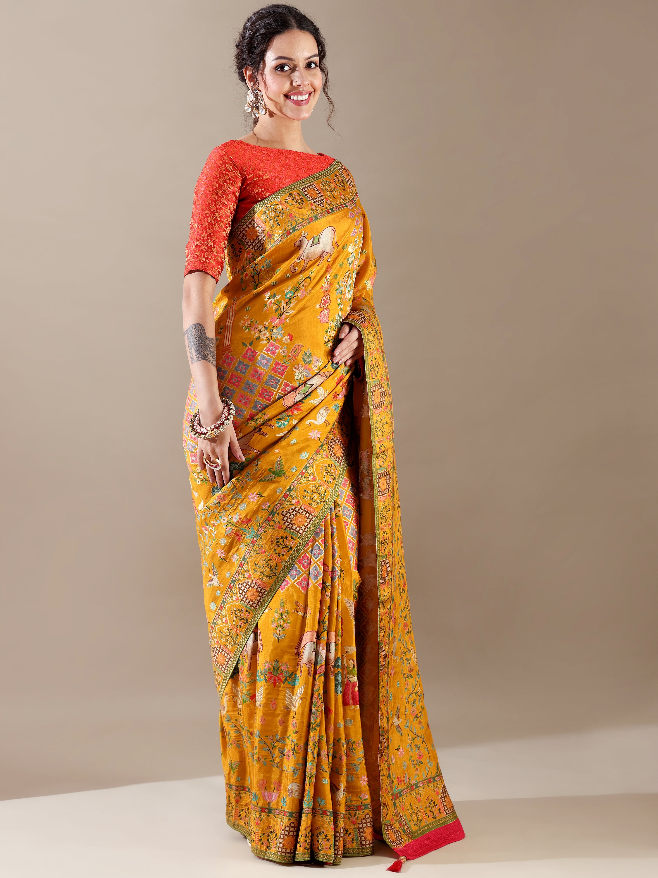 Golden Dola Silk Saree - House of Surya
