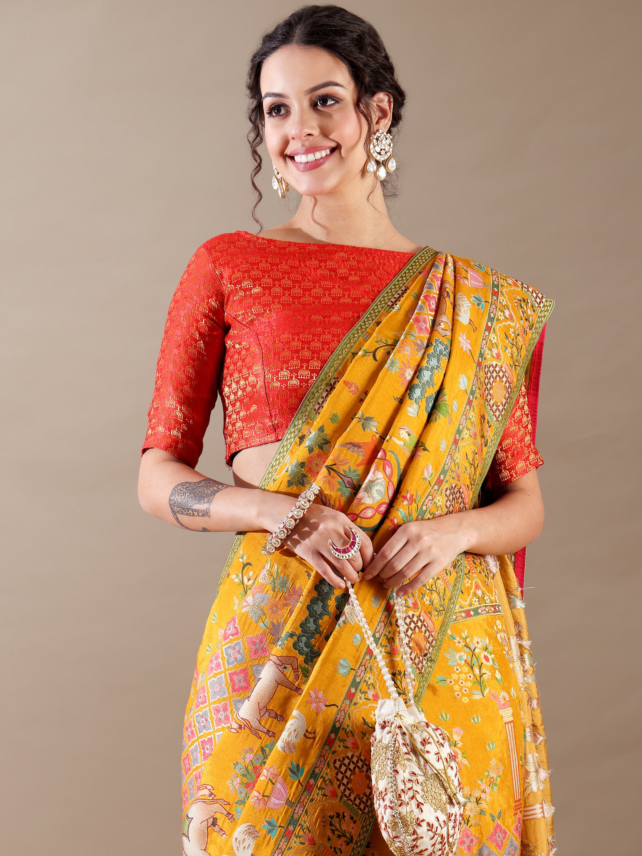 Golden Dola Silk Saree - House of Surya