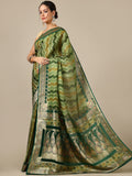 Mehandi Green Satin Organza Saree - House of Surya