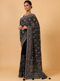 Black Lakhnavi & Sequin Georgette Saree - House of Surya
