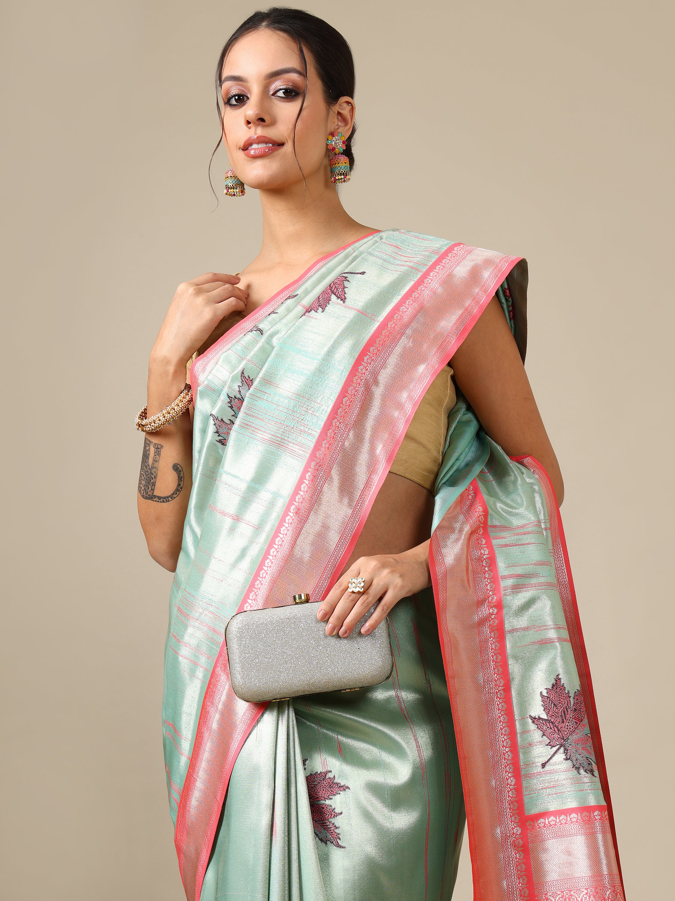 Sky Blue Silk Saree - House of Surya