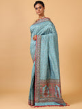 Sky Blue Resham & Sequin Silk Saree - House of Surya