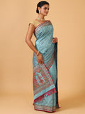 Sky Blue Resham & Sequin Silk Saree - House of Surya