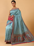 Sky Blue Resham & Sequin Silk Saree - House of Surya