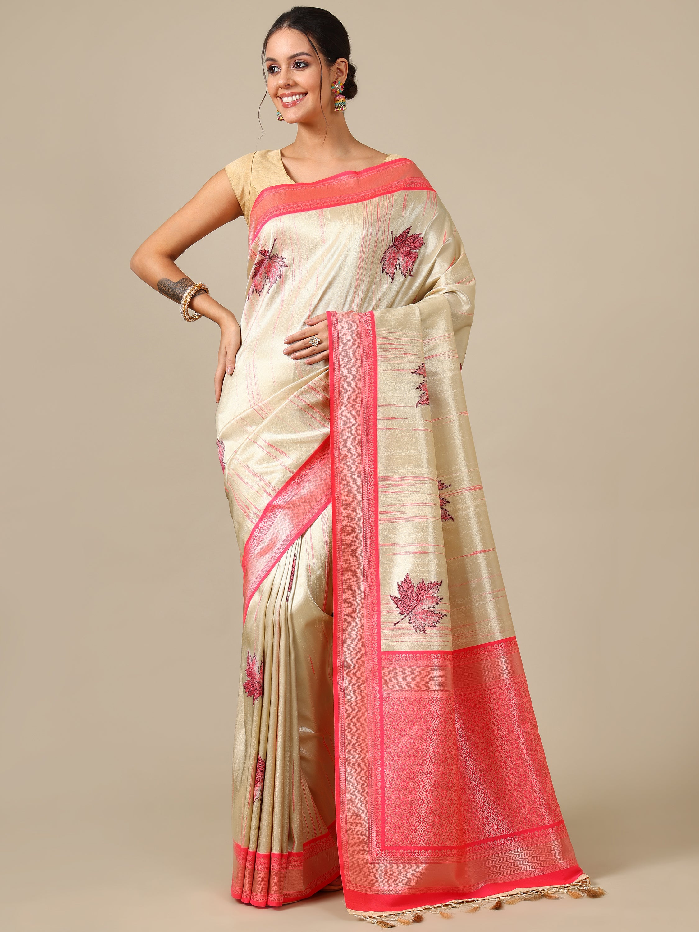 Pink Ivory Silk Saree - House of Surya