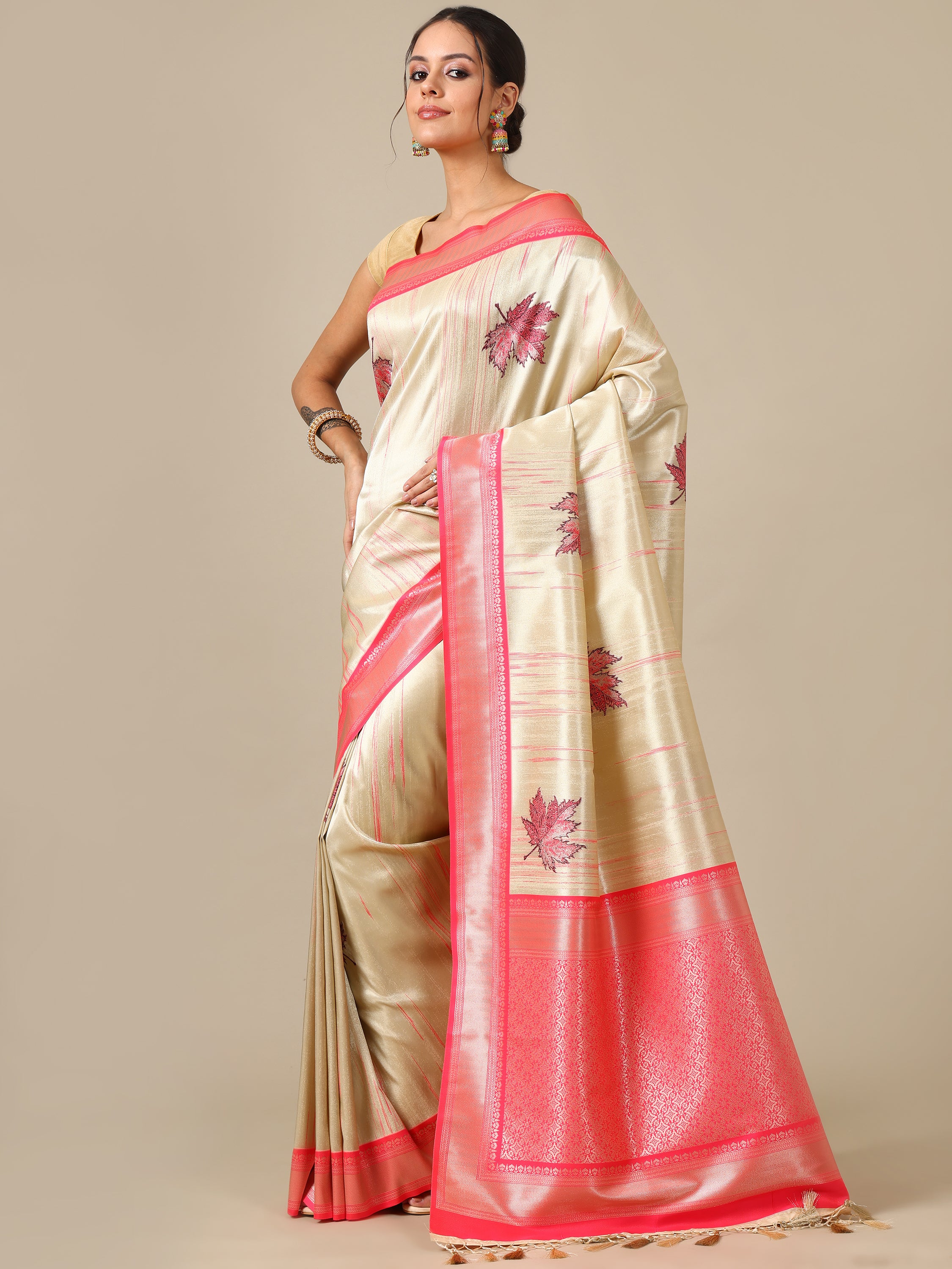 Pink Ivory Silk Saree - House of Surya