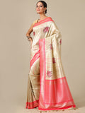 Pink Ivory Silk Saree - House of Surya