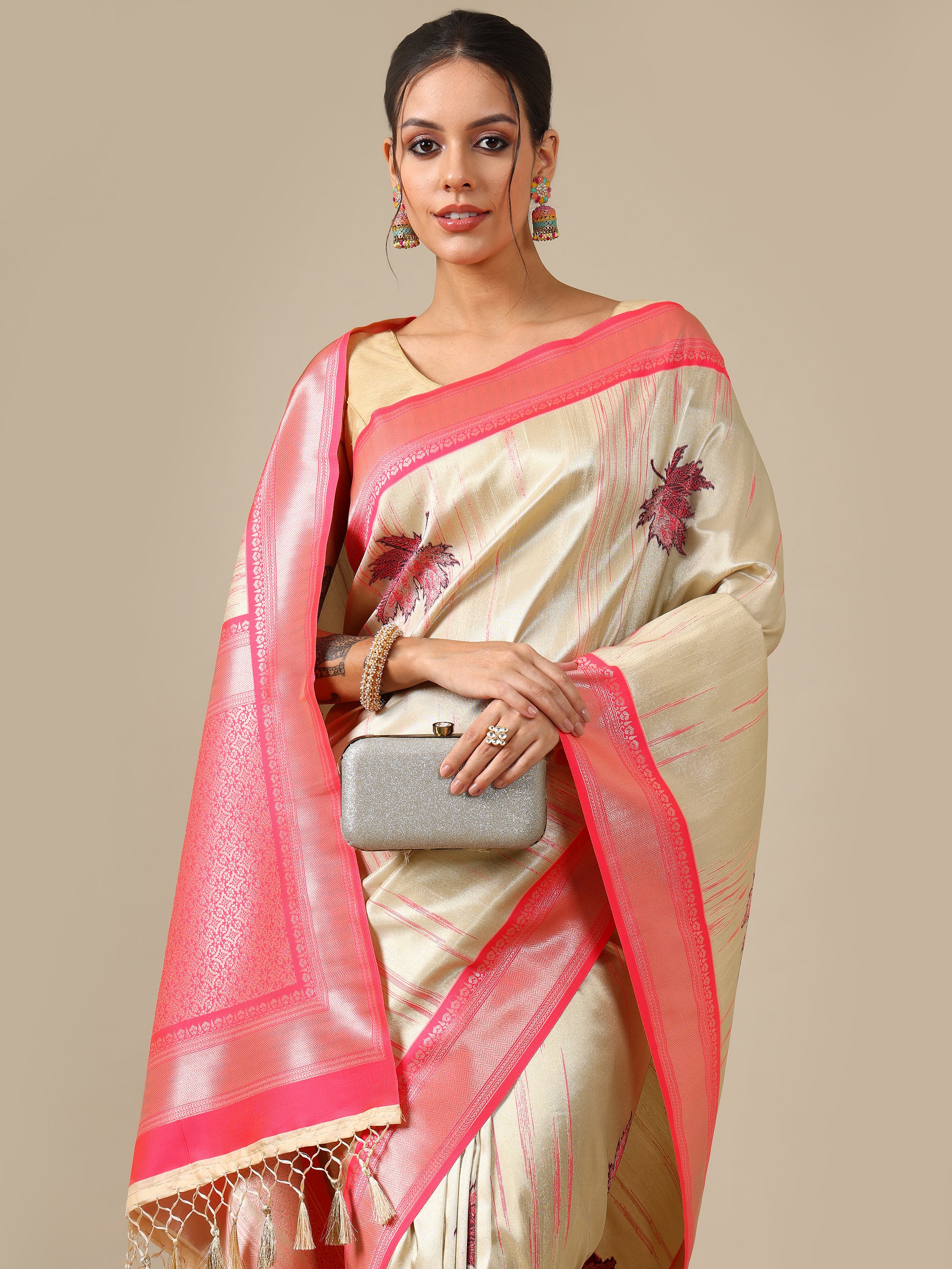 Pink Ivory Silk Saree - House of Surya