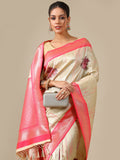Pink Ivory Silk Saree - House of Surya