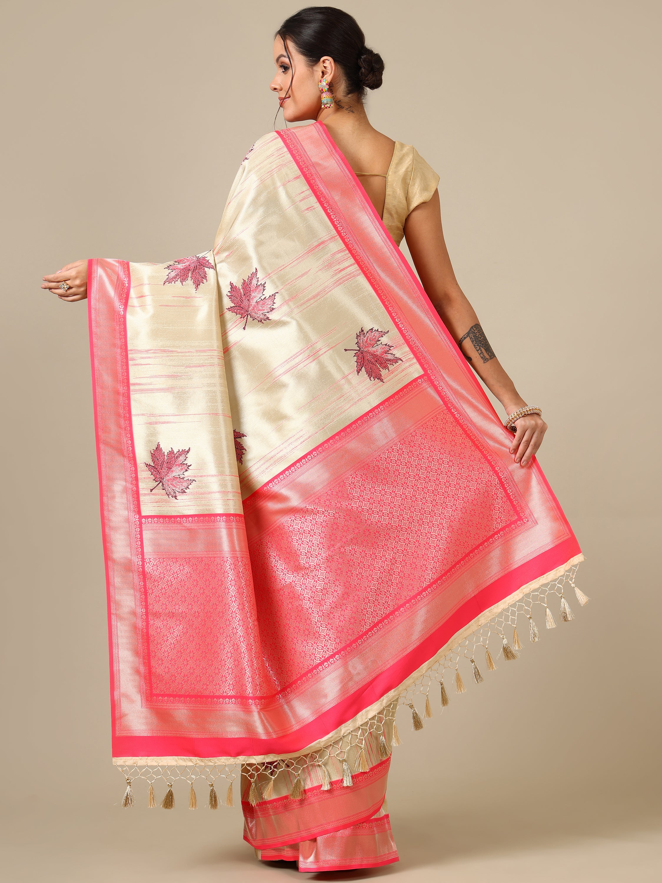Pink Ivory Silk Saree - House of Surya
