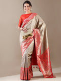 Grey and Rani Silk Weave SAREE - House of Surya