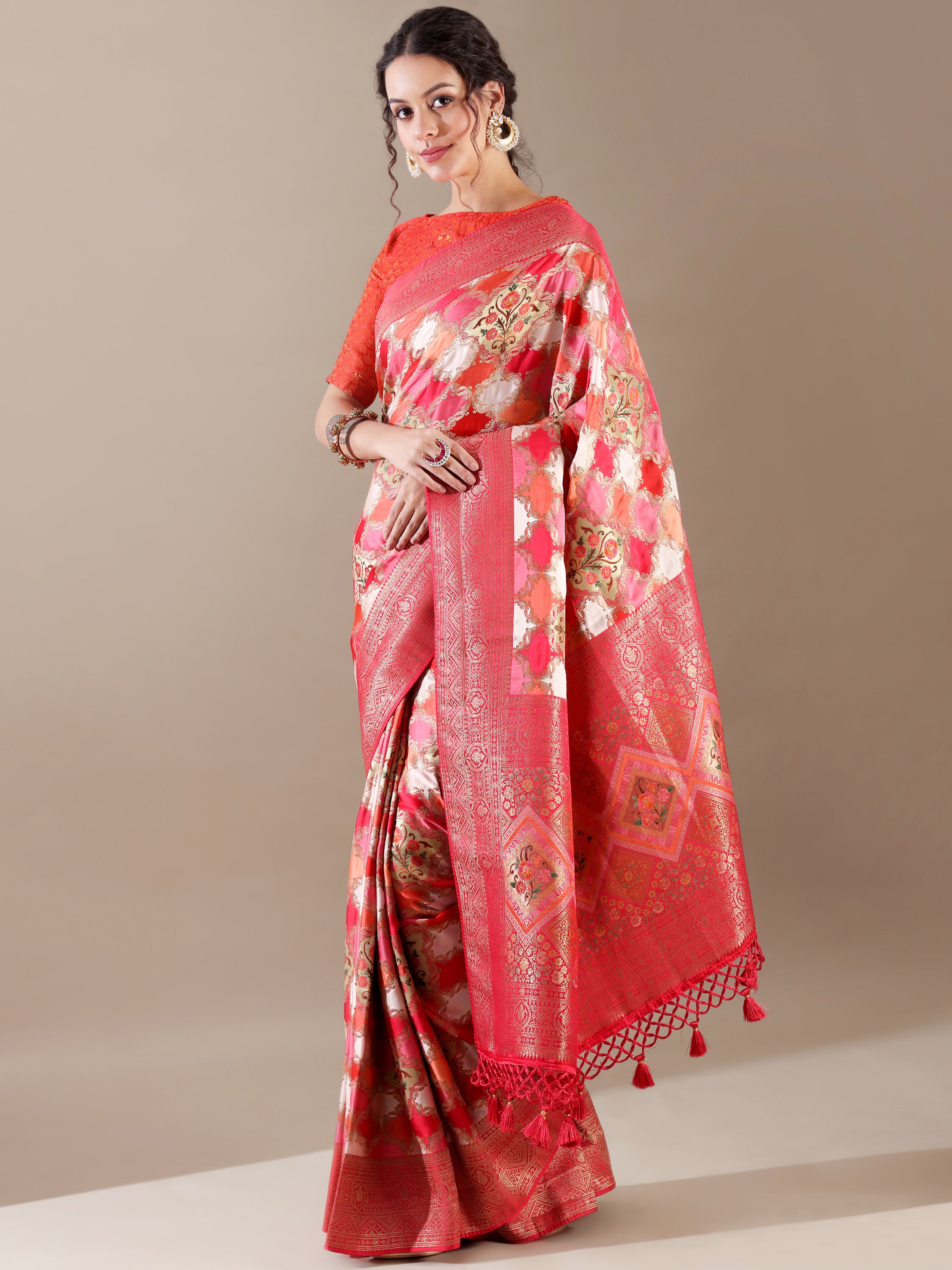 Rani Red Silk Weaving Saree - House of Surya