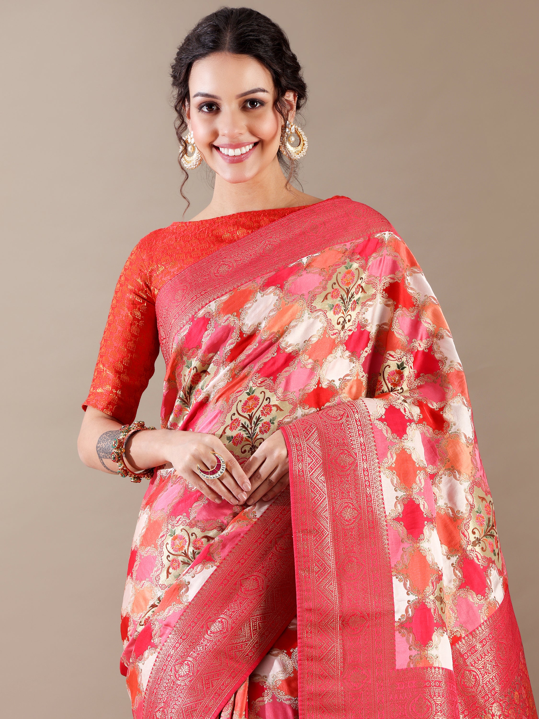 Rani Red Silk Weaving Saree - House of Surya