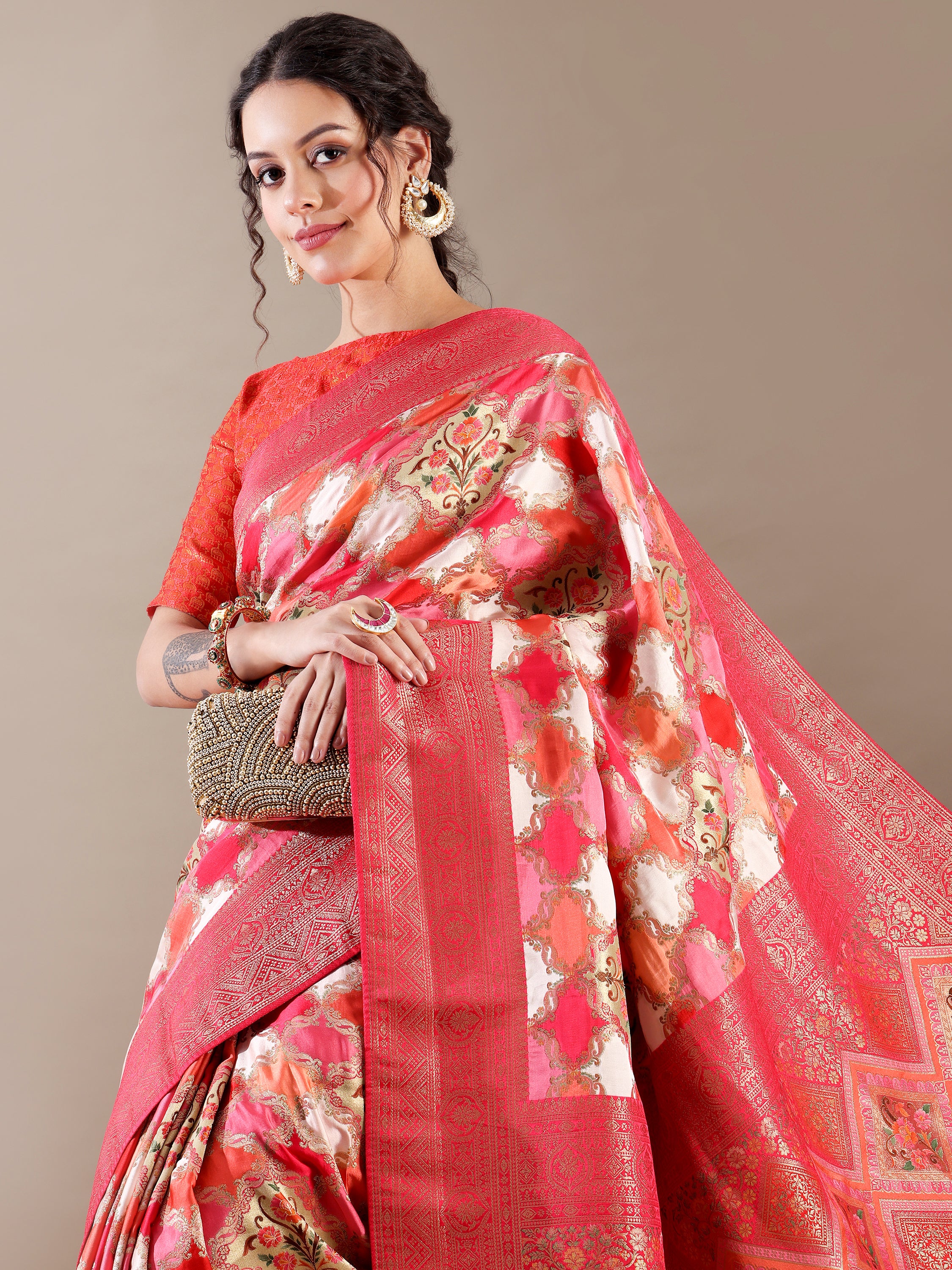 Rani Red Silk Weaving Saree - House of Surya
