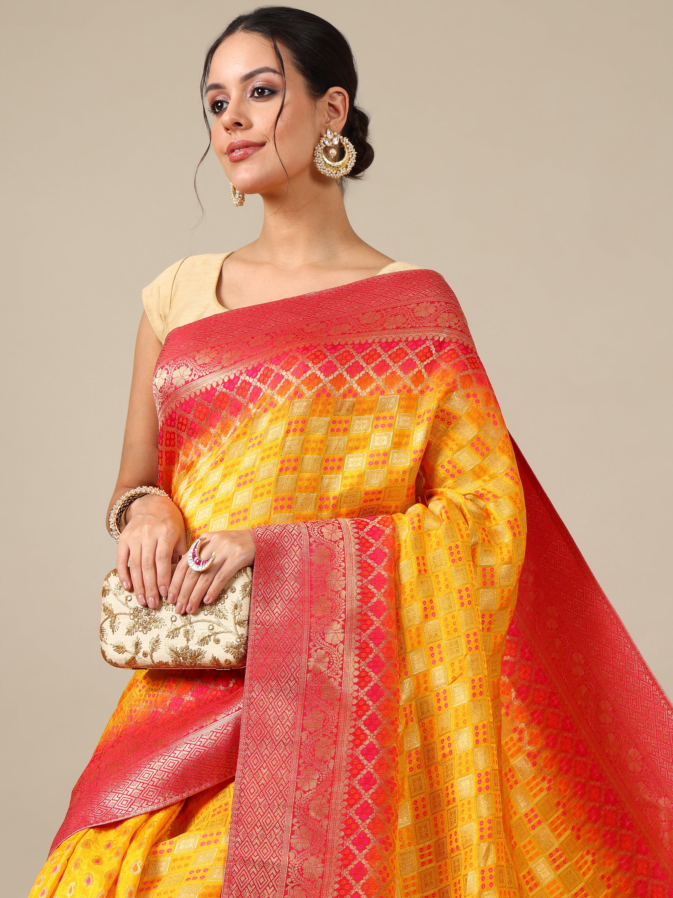 Vibrant Yellow Dola Silk Saree - House of Surya