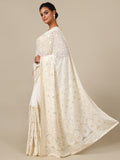 Ivory Georgette Saree with Gold Sequins - House of Surya