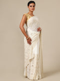 Ivory Georgette Saree with Gold Sequins - House of Surya
