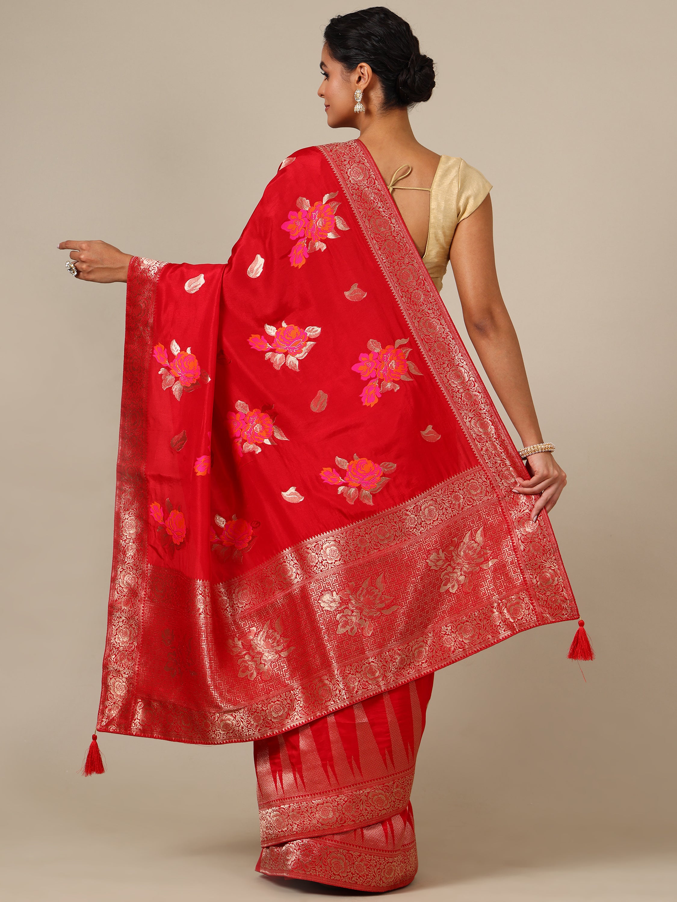 Crimson Dola Silk Saree - House of Surya