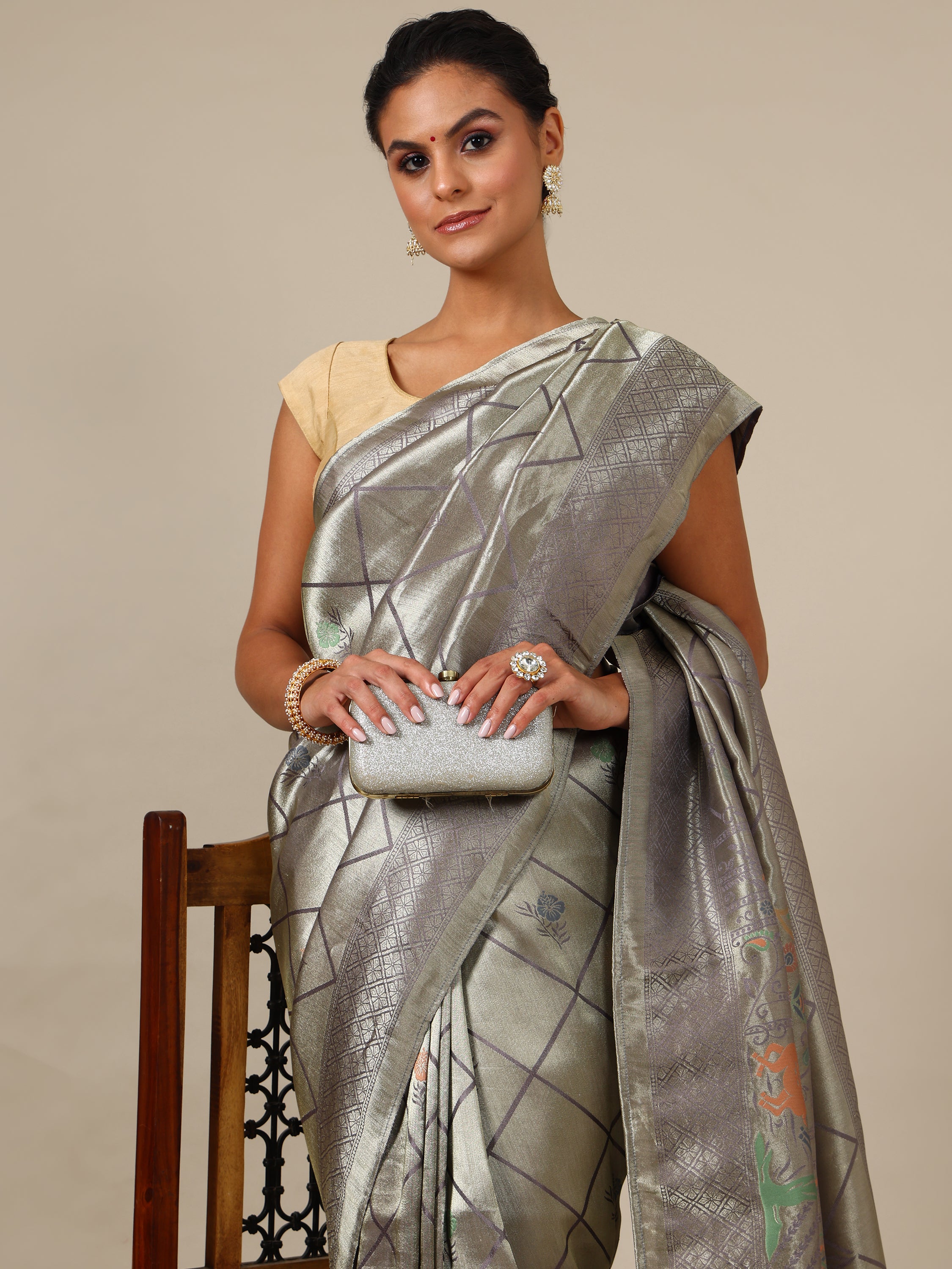 Grey Tissue Silk Saree – House of Surya