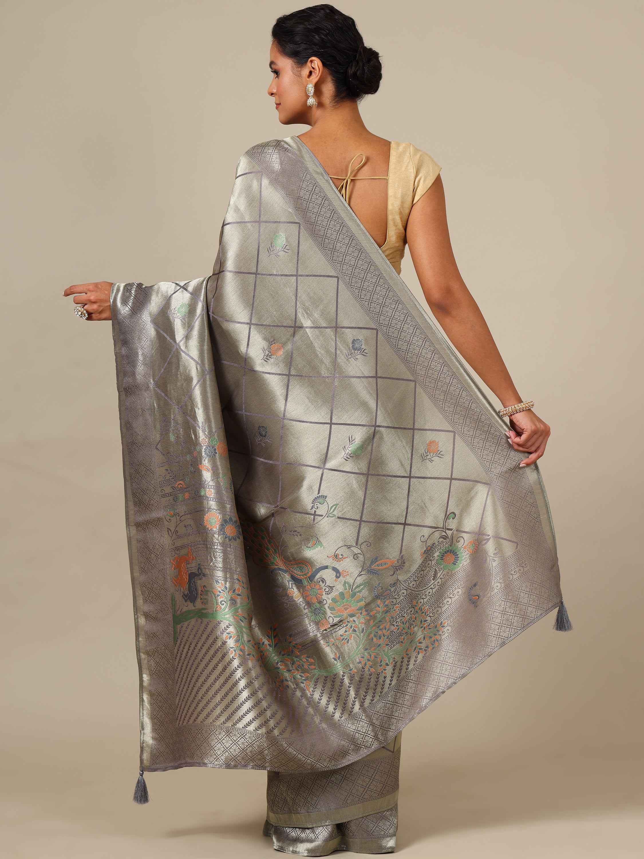 Grey Tissue Silk Saree – House of Surya
