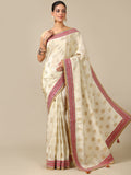 Ivory and Red Zari Border Tissue Organza Saree - House of Surya