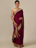 The Peach Silk Saree with Maroon Blouse – Satin Silk Weaving