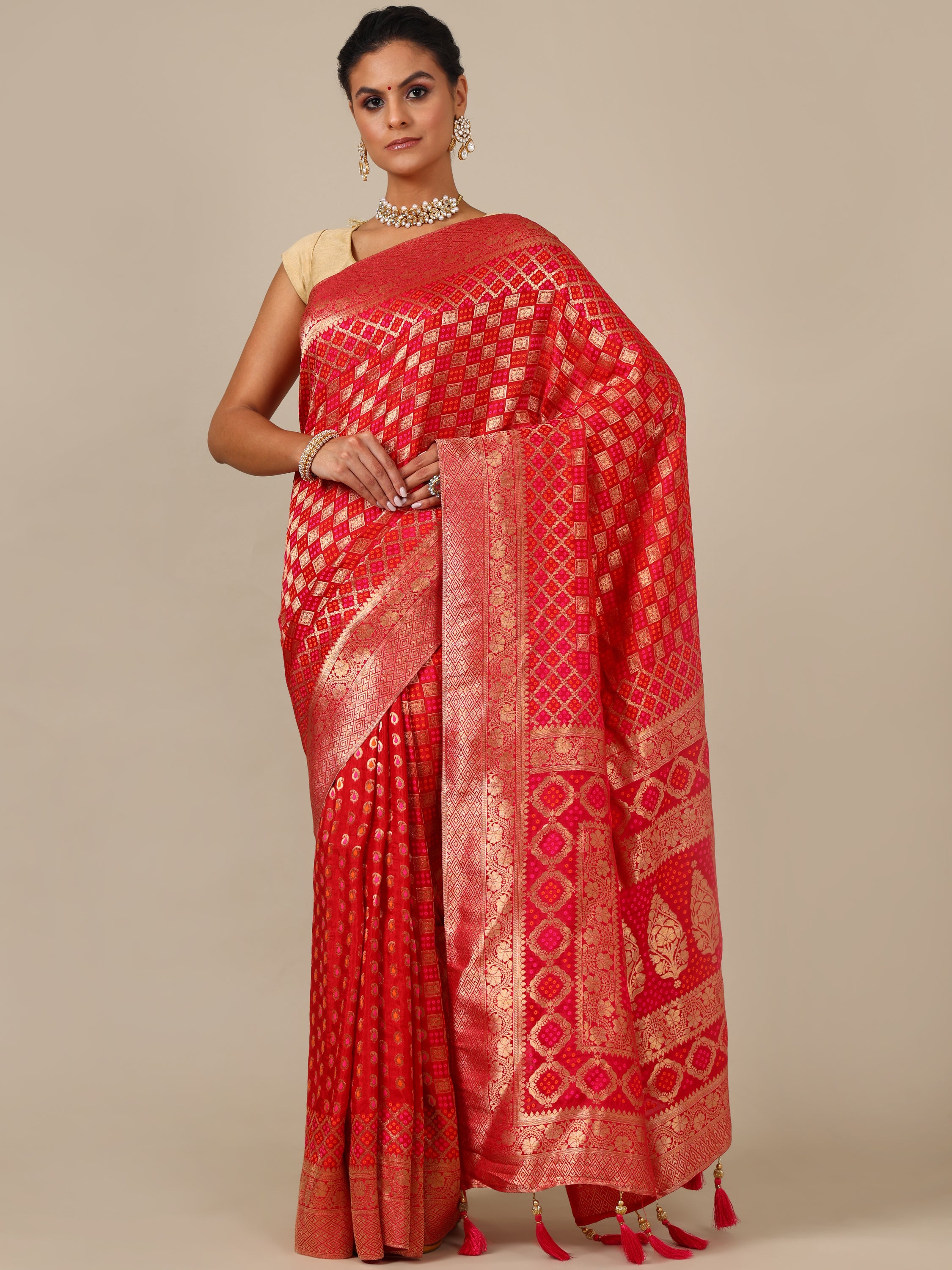Vibrant Rani Red Dola Silk Saree - House of Surya