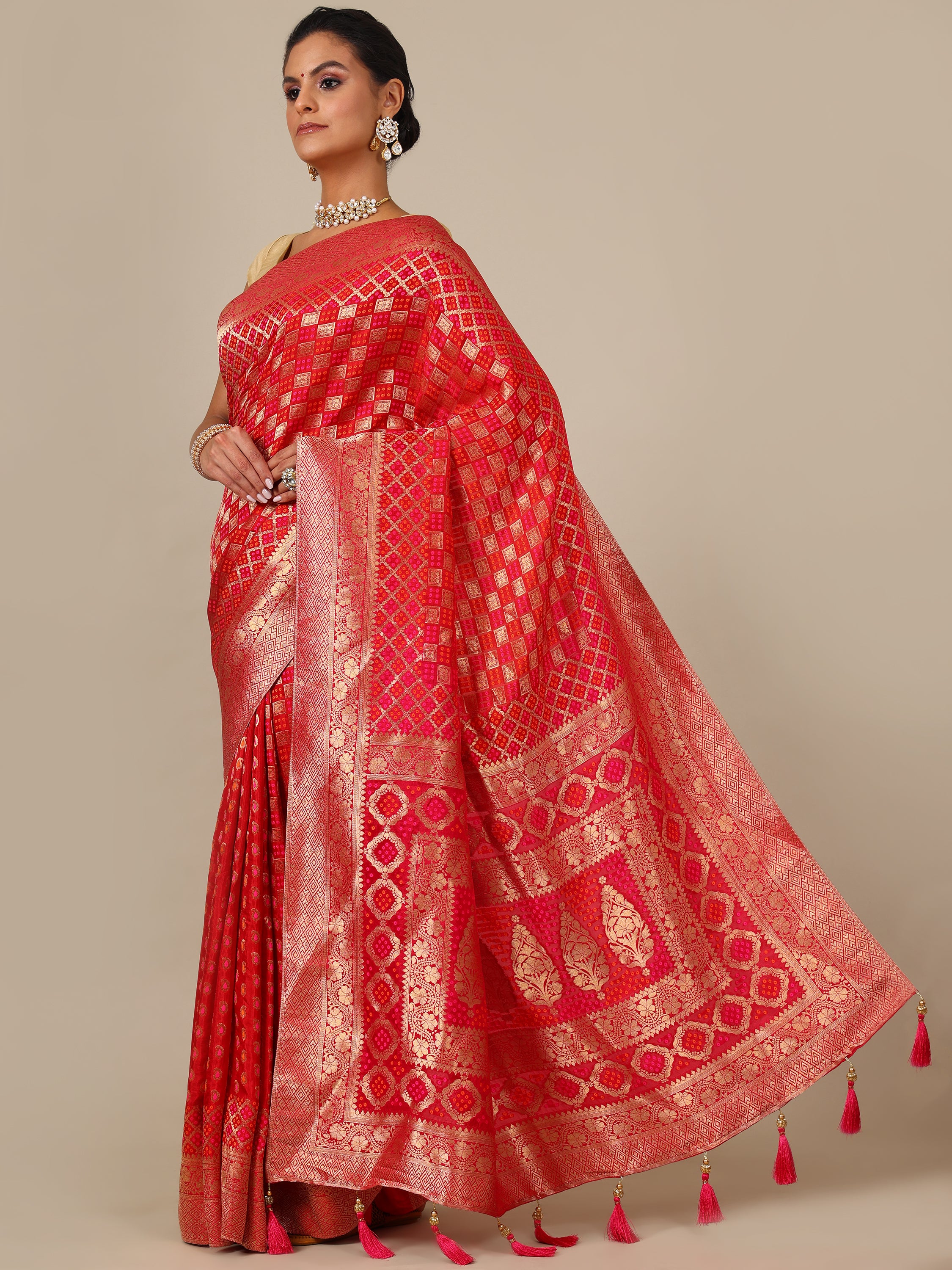 Vibrant Rani Red Dola Silk Saree - House of Surya