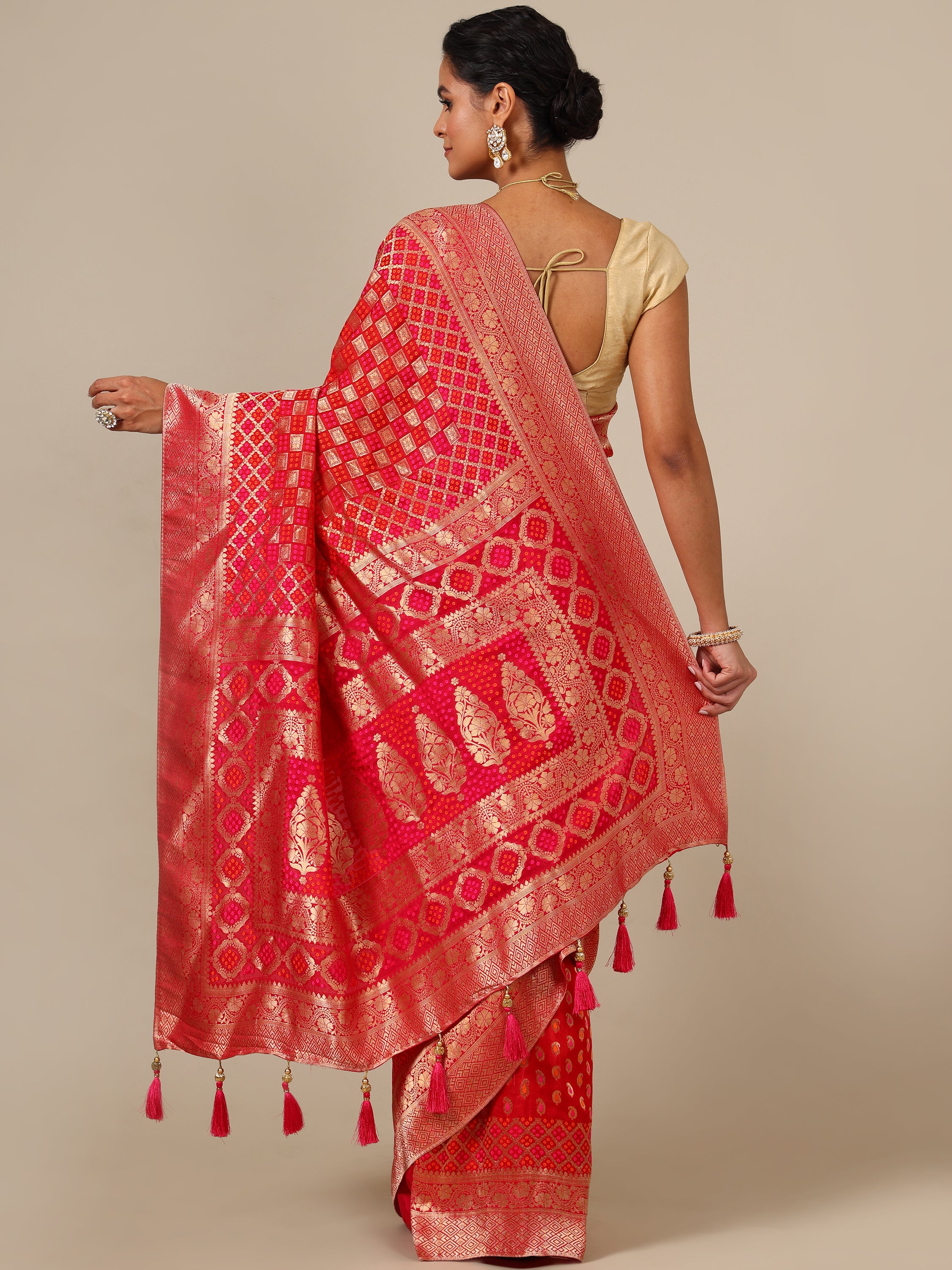 Vibrant Rani Red Dola Silk Saree - House of Surya